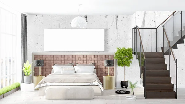 Moderne lichte interieur met lege kader. 3D-rendering — Stockfoto