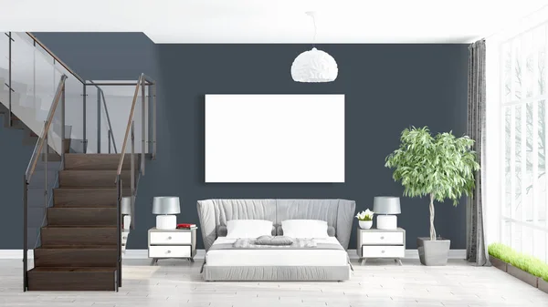 Moderno interno luminoso con cornice vuota. Rendering 3D — Foto Stock