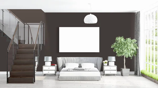 Moderno interno luminoso con cornice vuota. Rendering 3D — Foto Stock