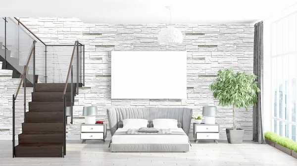 Boş çerçeve ile modern parlak iç. 3D render