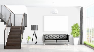 Boş çerçeve ile modern parlak iç. 3D render