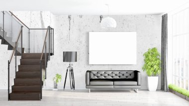 Boş çerçeve ile modern parlak iç. 3D render