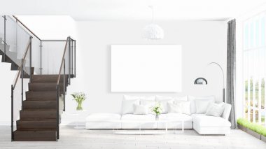 Boş çerçeve ile modern parlak iç. 3D render