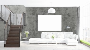 Boş çerçeve ile modern parlak iç. 3D render