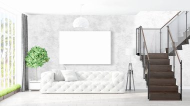 Boş çerçeve ile modern parlak iç. 3D render
