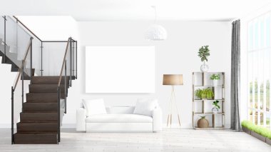 Boş çerçeve ile modern parlak iç. 3D render