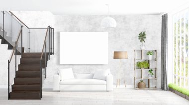 Boş çerçeve ile modern parlak iç. 3D render