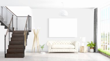 Boş çerçeve ile modern parlak iç. 3D render