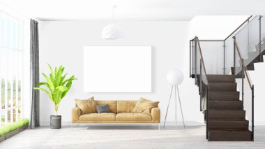 Boş çerçeve ile modern parlak iç. 3D render