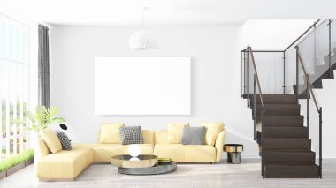 Boş çerçeve ile modern parlak iç. 3D render