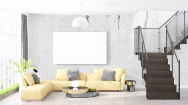 Boş çerçeve ile modern parlak iç. 3D render