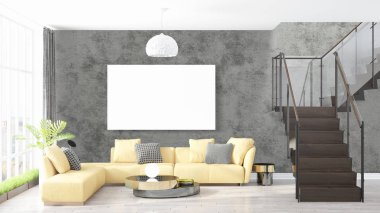 Boş çerçeve ile modern parlak iç. 3D render