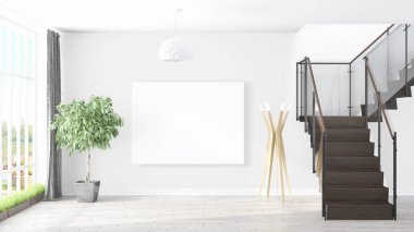 Boş çerçeve ile modern parlak iç. 3D render
