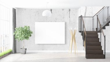 Boş çerçeve ile modern parlak iç. 3D render