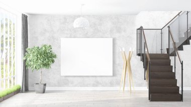 Boş çerçeve ile modern parlak iç. 3D render