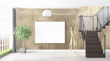 Boş çerçeve ile modern parlak iç. 3D render