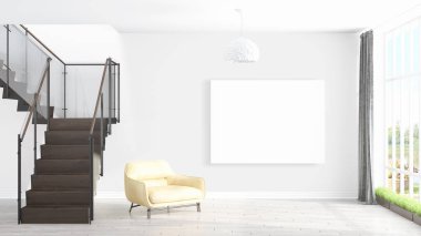 Boş çerçeve ile modern parlak iç. 3D render