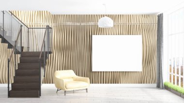 Boş çerçeve ile modern parlak iç. 3D render