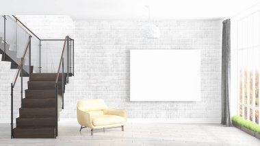 Boş çerçeve ile modern parlak iç. 3D render