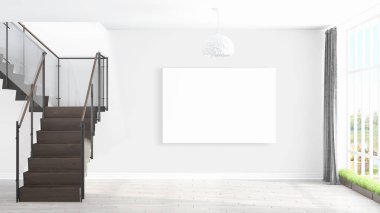 Boş çerçeve ile modern parlak iç. 3D render