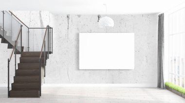 Boş çerçeve ile modern parlak iç. 3D render