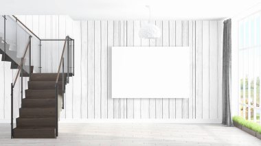 Boş çerçeve ile modern parlak iç. 3D render