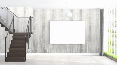 Boş çerçeve ile modern parlak iç. 3D render