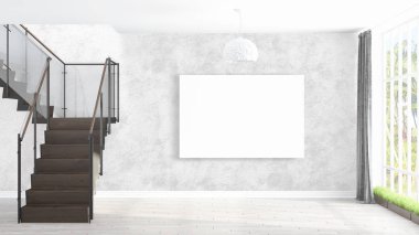 Boş çerçeve ile modern parlak iç. 3D render