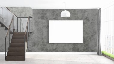 Boş çerçeve ile modern parlak iç. 3D render
