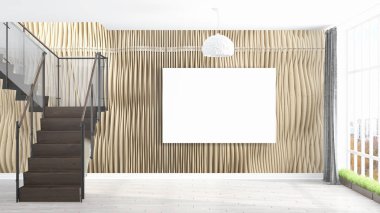 Boş çerçeve ile modern parlak iç. 3D render