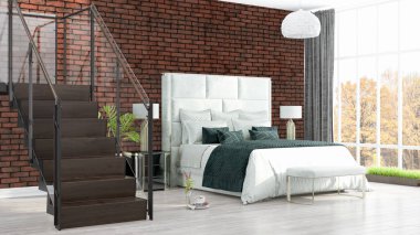 Modern parlak iç. 3D render