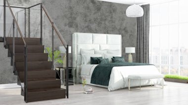 Modern parlak iç. 3D render