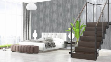 Modern parlak iç. 3D render