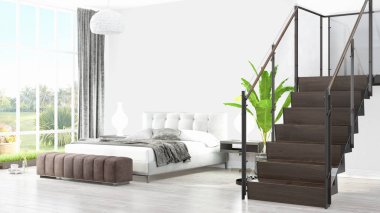 Modern parlak iç. 3D render