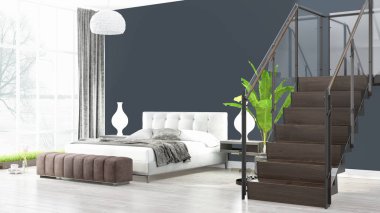 Modern parlak iç. 3D render