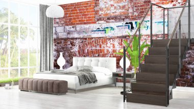 Modern parlak iç. 3D render