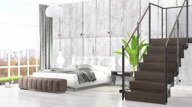 Modern parlak iç. 3D render