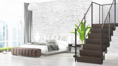 Modern parlak iç. 3D render