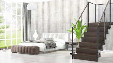 Modern parlak iç. 3D render