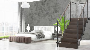 Modern parlak iç. 3D render