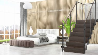 Modern parlak iç. 3D render