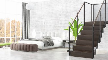 Modern parlak iç. 3D render