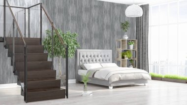 Modern parlak iç. 3D render