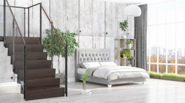 Modern parlak iç. 3D render