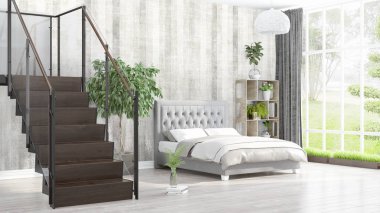 Modern parlak iç. 3D render