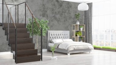 Modern parlak iç. 3D render