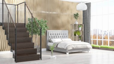 Modern parlak iç. 3D render