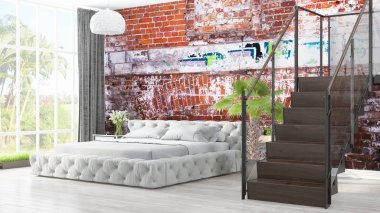 Modern parlak iç. 3D render