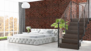 Modern parlak iç. 3D render