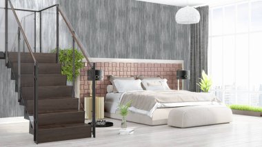 Modern parlak iç. 3D render